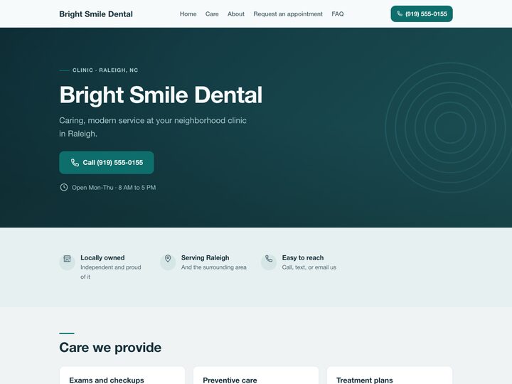 Demo website for Bright Smile Dental