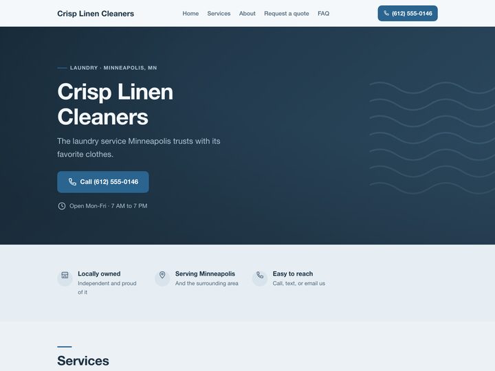 Demo website for Crisp Linen Cleaners