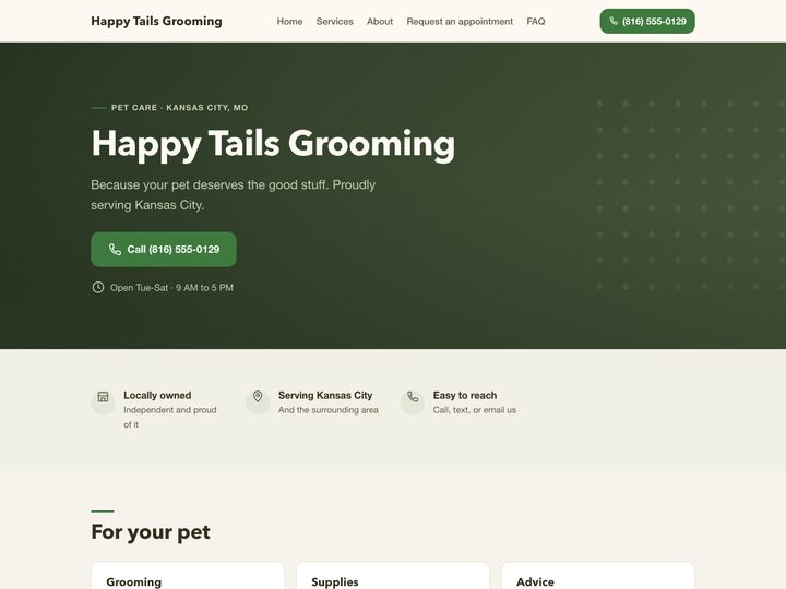 Demo website for Happy Tails Grooming