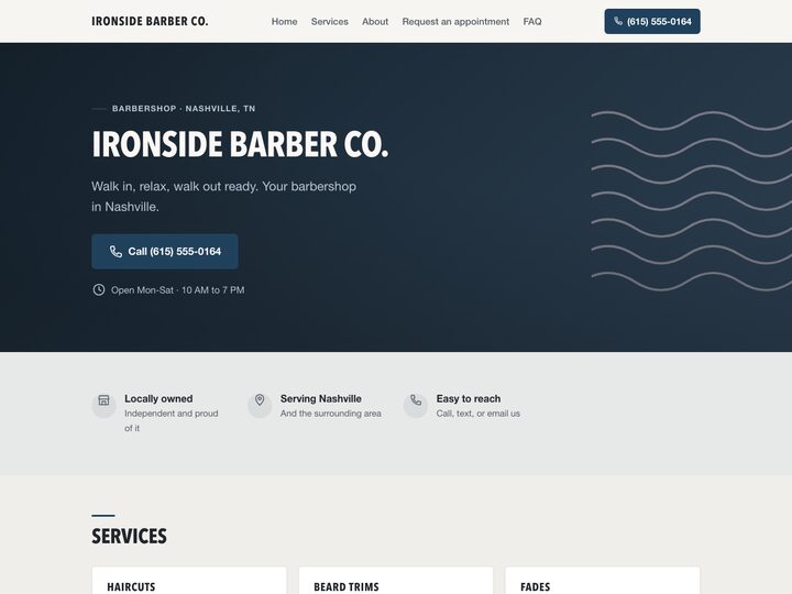 Demo website for Ironside Barber Co.