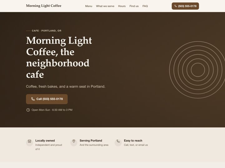 Demo website for Morning Light Coffee