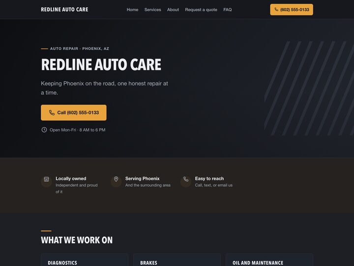 Example auto shop website