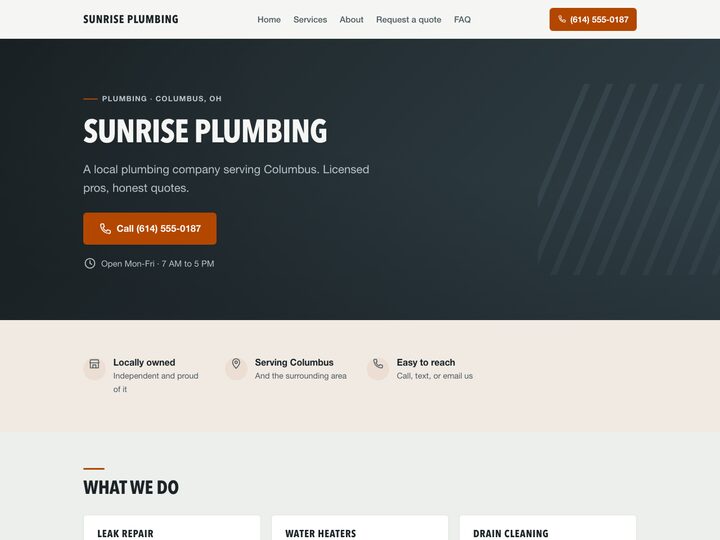 Demo website for Sunrise Plumbing