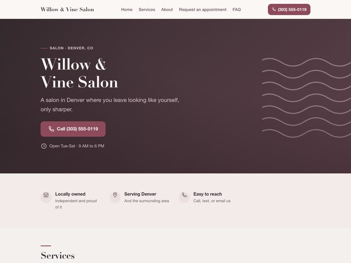 Example salon website